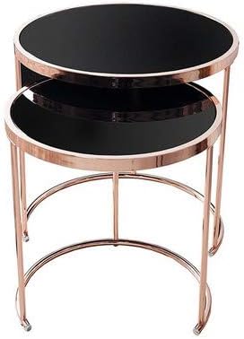 ASPECT Visio Set of 2 Round Nesting Table-Glass Top/Copper Frame, Metal Black, 50 x 50 x 50 cm