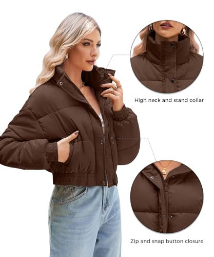 WHN Women’s Cropped Jacket Puffer Lightweight Quilted Jackets Long Sleeve Stand Collar Zipper Winter Outerwear Coat2