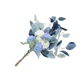 Künstlicher Blumenstrauß aus Seide mit Eukalyptus und Chrysanthemen Blau
