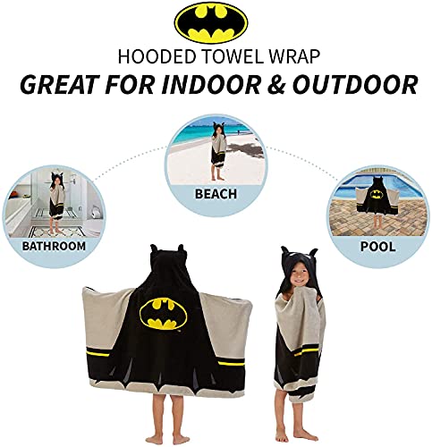 Batman Kids Soft Terry Cotton Bath / Beach / Pool Hooded Towel Wrap, 24 X 50, Black And Yellow #TOP5