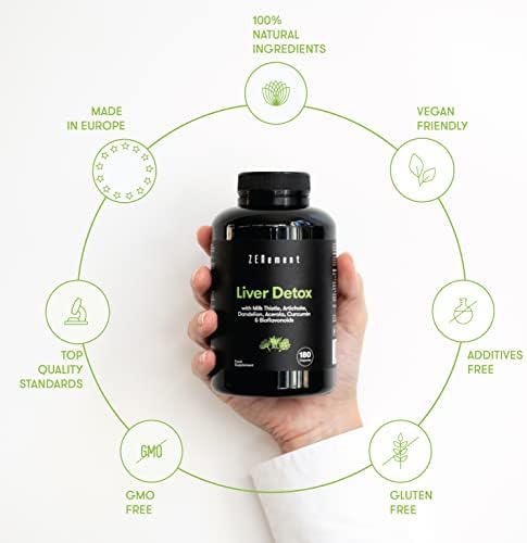 Liver Detox, with Milk Thistle, Artichoke, Dandelion, Acerola, Curcumin and Bioflavonoids, 180 Capsules | Purifying, antioxidant, Improves Digestion | 100% Natural, Vegan, Non-GMO | Zenement