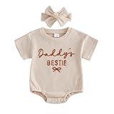 Aiwpstoin Baby Girl Clothes Daddys Girl Outfit Cute Letter Embroidered Waffle Bubble Romper Onesie Tee Shirt (Apricot, 3-6 Months)