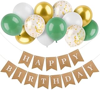 13pcs Happy Birthday Banner Birthday Bunting with Balloons Sage Green Gold Birthday Decorations Confetti Balloons with Ribbon for Birthday Party Decorations Garden