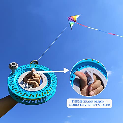Simxkai 9.8in Blue Large Kite Reel Winder with Thumb Brake Multi-Directional Line Guide Ratchet Lock for Adult Professional Kite Flying Come with 2950ft Line