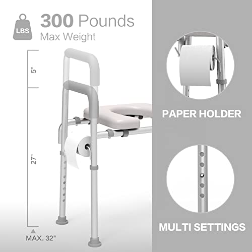 Agrish Raised Toilet Seat With Handles - Cozy Padded Elevated Medical Commode W/Storage Bag & Paper Holder - 300Lb Adjustable Safety Assist Shower Chair For Elderly, Handicap, Pregnant #TOP2