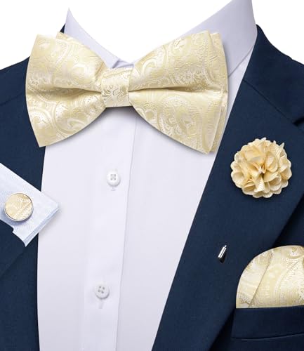 Image of YOHOWA Mens Bow Tie Set Paisley Coloful Pre-tied Bowties Adjustable with Handkerchief Cufflinks Wedding Prom Party