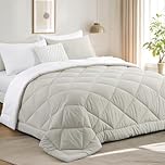 RUIKASI Coverless Duvet Super King Size 10.5 Tog - Reversible Comforter with 2 Pillowcases, 260x220cm Quilt Lightweight and Warm All Season, Beige and White