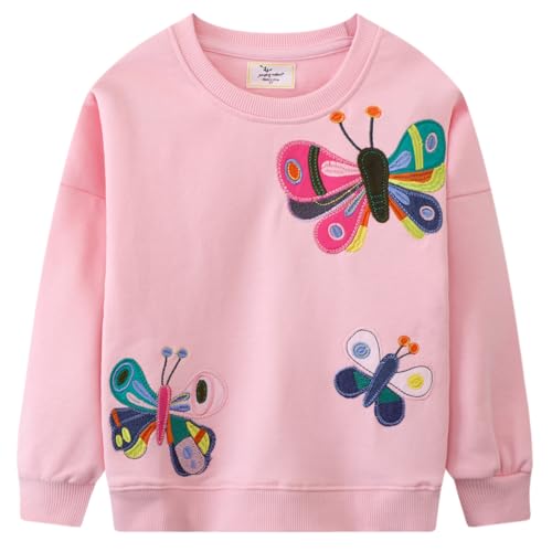 Little Hand Sweatshirt for Toddler Girls Butterfly Print Cotton Long Sleeve Toddler Casual Jumpers Top Kids Clothes Child Pullover Age 7-8 Year