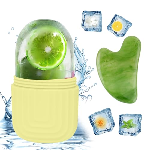 Scettar Ice Roller Gesicht, Wiederverwendbares Silikon Gesichtsroller Mit Jawline Stone, Gesichtsmassag Roller Zur Straffung Der Haut, Verkleinerung Der Poren Und Reduzierung Von Falten (Grün)
