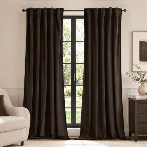 MIULEE Velvet Curtains 52x84 inches Chocolate Brown Blackout Curtains
