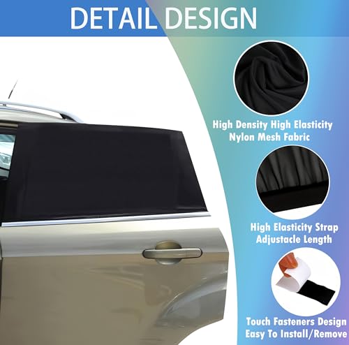 Car Window Shades for Baby - 2 Pack Sun Shade Blocker, Breathable Mesh Rear Side Window Cover Sunshade for SUV, UV Protection for Baby Family Pet, Mosquito Bug Net Car Window Screens for Camping - Image 5
