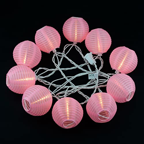Yuletime Pink Lantern String Lights, 10 Count Nylon Lantern On 7.6' White Wire, Ul Listed 8" Spacing End-To-End Connectable Plug-In String Lights (Pink) #TOP1