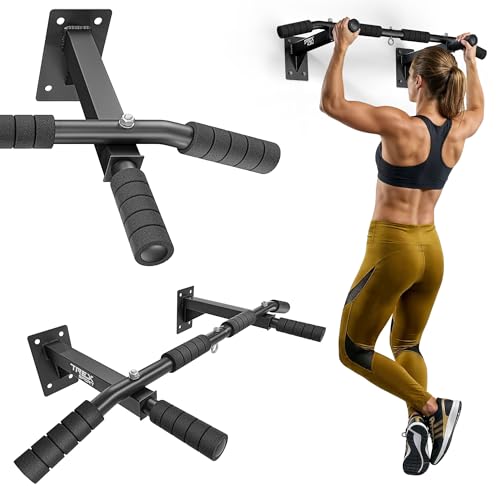 TREX SPORT Klimmzugstange zur Wandmontage TX-030PB | 6 rutschfeste Schaumstoff Griffe, Öse für Boxsack | Stahl Pull Up Bar für zuhause bis 250 kg