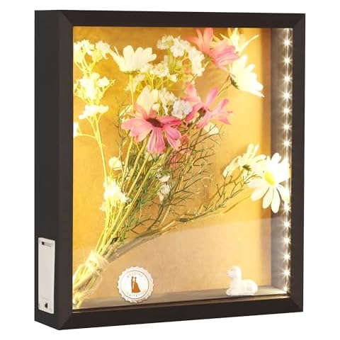 LED Shadow Box Frame Wine Cork Holder Display Case with Lights Memory Box for Keepsakes Memorabilia Awards Bouquet Photos Cover
