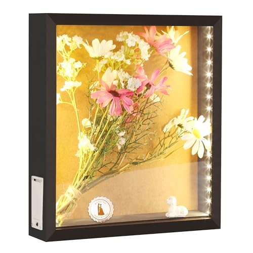 Cadre de boîte d'ombre de LED 28CM x 30cm Porte - Bouteille de vin vitrine Murale et de Table en Bois boîte de mémoire Cadre Photo Affichage boîte de Souvenir Bouquet Photo Artisanat Tickets