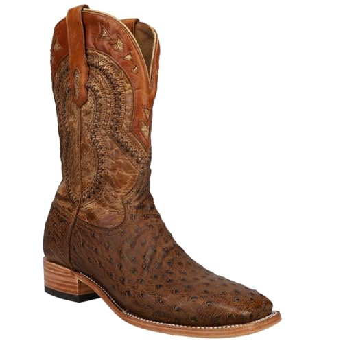 CORRAL MEN'S ORIX OSTRICH OVERLAY & EMBROIDERY & WOVEN SQ. TOE, LEATHER WITH RUBBER INSERT SOLE, WESTERN A40082