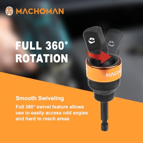 MACHOMAN EUJ401 Kardangelenk für Stecknuss 1/2 Zoll, Universalgelenk Adapter 360° für Bohrmaschine, Ratsche und Stecknüsse, aus Cr-Mo Stahl mit Federkugel, für enge und schwer erreichbare Stellen