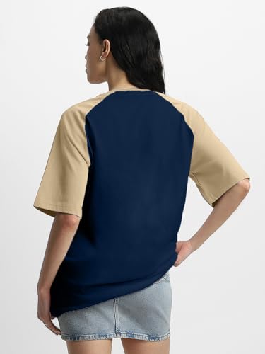 Image of JUNEBERRY 100% Pure Cotton Oversized Fit Drop Shoulder Graphic Printed Raglan Sleeves Boyfriend T-Shirt for Women (Sizes: S to 2XL)