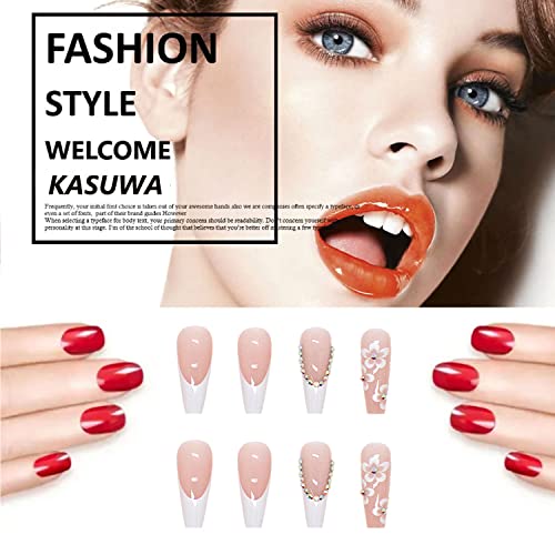 24Pcs White Flower Press On Nail French Tip Nails Fake Nail Acrylic French Ballet Nature Exquisite Design For Women Full Cover Cute False Nails Diy Acrylic Decoration Manicure Decor #TOP3