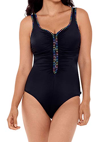 Reebok Women's Swimwear Our Zips Are Sealed Zipper Sweetheart Neckline Soft Cup One Piece Swimsuit, Multi, 12 #TOP1