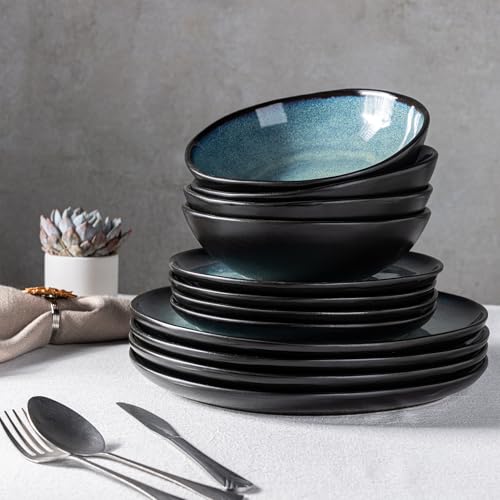 Image of AmorArc Ceramic Dinnerware Sets for 8, 24Pcs Plates and Bowls Sets Dishes | Stoneware Handmade Reactive Glaze Dinner Set, Highly Scratch Resistant | Dishwasher & Microwave Safe Dishware