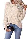 SHEWIN Sweaters for Women Casual Crew Neck Cable Knit Sweater Lightweight Fall Tops for Women 2025 Pullover Long Sleeve Tops Womens Sweaters, Beige, M
