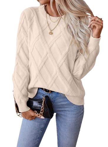 SHEWIN Womens Sweaters Crewneck Cable Knit Sweater Long Sleeve Fall Tops for Women 2025