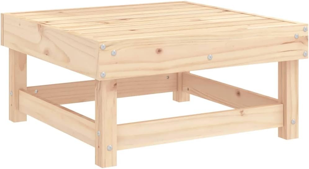 Rustic Outdoor Garden Footstool Beige 23.8x24x11.8in Solid Pine Wood Ottoman Cushioned Patio Ottoman Small Balcony Couch for Garden, Deck, Porch, Lawn
