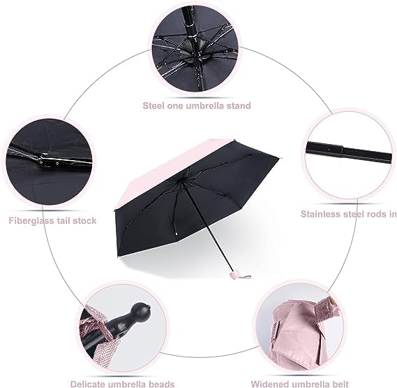 Image of Alexvyan Mini Umbrella with Case for Men & Women (Manual Open) Compact Travelling Umbrella, Polyester & UV Protection Fabric for Summer /Anti-Slip Handle- Use in Rain & Summer- 6 Frame
