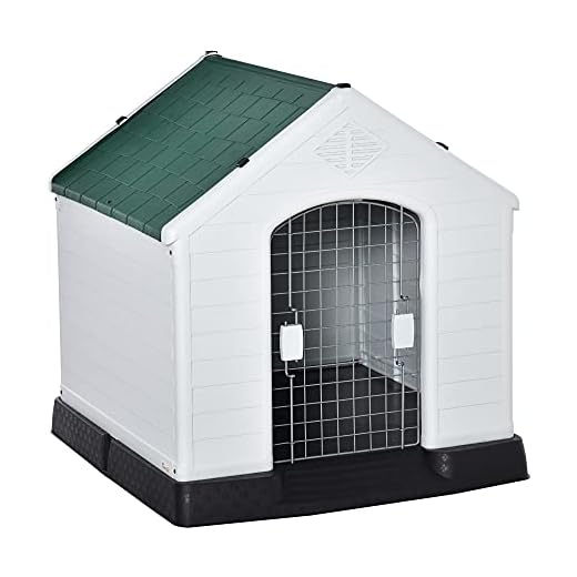 Pawhut Cuccia per Cani Medi da Esterno e Interno, Casetta in Plastica con Cancello Rimovibile, 78x87x81cm, Bianco Verde Nero