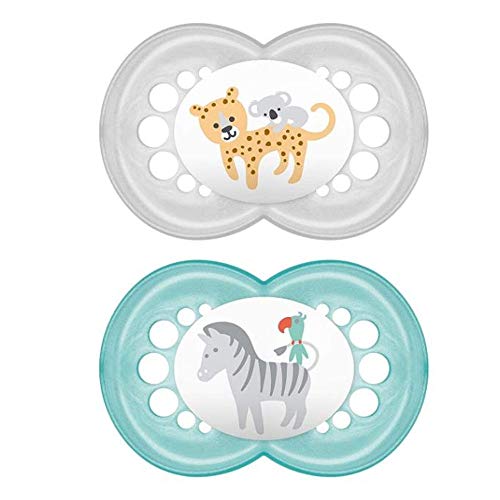 Image of MAM Pacifiers, Baby Pacifier 6+ Months, Best Pacifier for Breastfed Babies, ‘Animal' Design Collection, Unisex, 2-Count