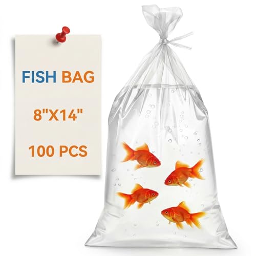 Jucoan 100 Pack 8" x 14" Clear Plastic Fish Bags, 3 Mil Extra Thick Leak-Proof Live Fish Shipping Bags Aquarium Transport Bag for Shrimps and Betta Fish