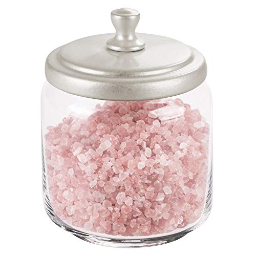 Preisvergleich Produktbild mDesign Glas-Badezimmer-Aufbewahrungsbehälter, Aufbewahrungsbehälter, Wattebällchen, Tupfer, Beauty-Mischer, Make-up-Schwämme, Badesalz, Haarbinder, Schmuck Klares Glas / mattem Satindeckel