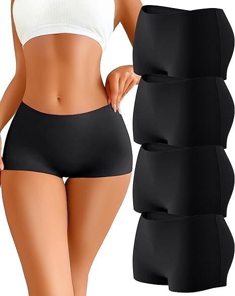 SunFlux® Womens Seamless Boy Shorts Underwear Soft Stretch No Show Boxer Shorts Briefs Panties for Ladies 4 Packs-image-47
