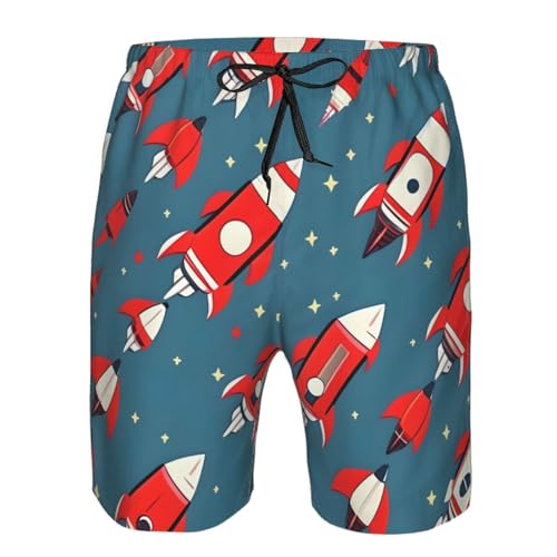 Cartoon Rockets Print Stylish Beach Shorts Swim Trunks Lightweight Breathable Summer Outdoor Activities4