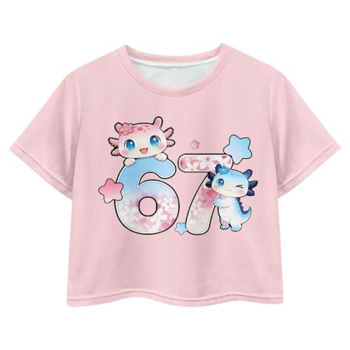Image of Girls Crop Tees Crew Neck Casual Short Sleeve T Shirts Kids Loose Soft Comfortable Tees Blouses Shirt for Little Girl
