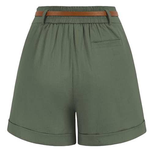 Image of Belle Poque Women Bermuda Shorts Elastic Waist Wide Leg Shorts with Pockets & Belts