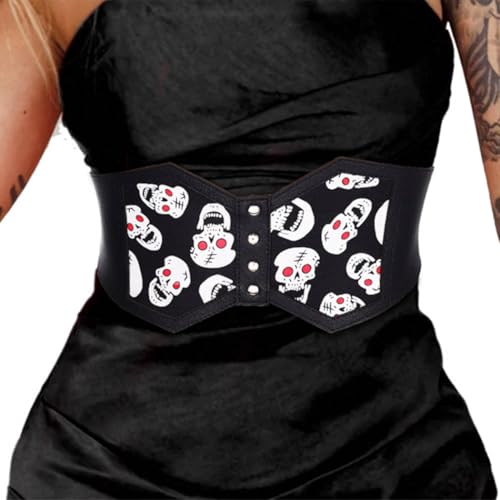 COSYDAYS Black Waist Corset Belt Plus Size Halloween Corset Belt Skull Stretch Waistband Accessories for Women
