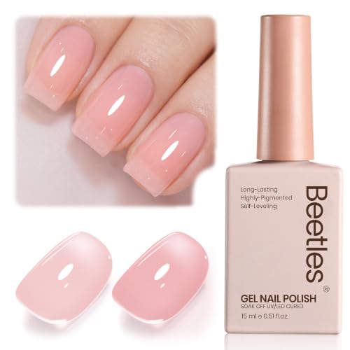 Beetles Nude Pink Gel Nail Polish, 15ml Neutral Sheer Pink Jelly Gel Polish | Translucent Effect Nail Concealer Nude Color Soak Off UV French Nail Art Design DIY Manicure Gift for Women
