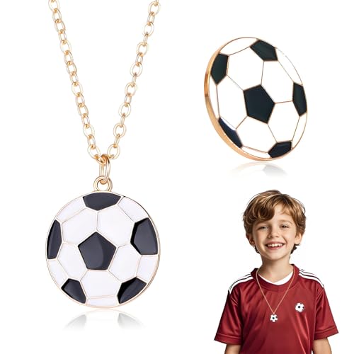 Fútbol Cadena oro hombre y broche, collar infantil de cadena cruzada de oro y sólido collar de Fútbol en blanco y negro fácil de combinar, adecuado para hombres, niños y adolescentes