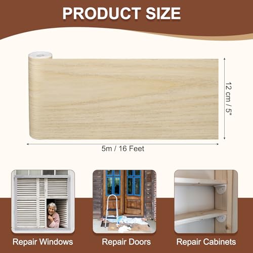 Image of MECCANIXITY Wood Grain Repair Tape, 5 Inch x 16 Feet Self Adhesive Wood Grain Tape Multi-Purpose Wallpaper Border Trim for Furniture Floors Windows Doors Tables Home, Maple