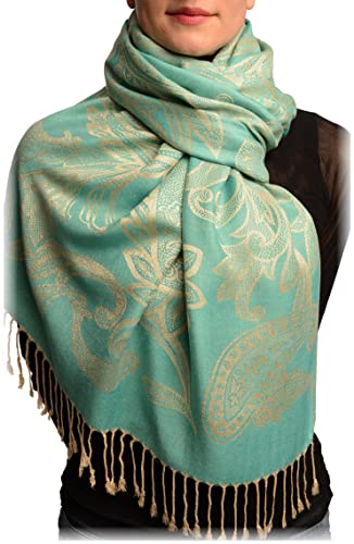 Écharpe teal pashmina feel au motif paisley bleu 70x180cm
