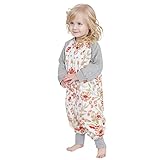 LifeTree Toddler Sleep Sack with Feet, Toddler Sleeping Bag with Legs Long Sleeves, 2T 3T Baby Wearable Blanket, Viscose from Bamboo Cotton (Flowers, 18M-3T)