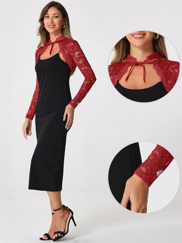 Image of Allegra K Lace Shrug for Women's Victorian Gothic Tie Neck Wedding Bolero for Evening Dresses