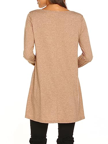 Womens Long Sleeve Layered Tunic Solid Color Casual Loose Blouse Tops (Xl, Brown) #TOP4