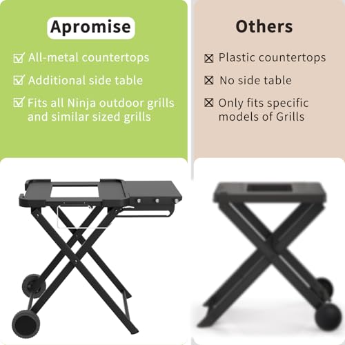 Apromise Grill Stand for Ninja Woodfire: Portable Grill Table for OG700 OG800 OG900 Series & OO101 Outdoor Pizza Oven, Collapsible Outdoor BBQ Cart with Wheels, Side Table - Thumbnail 4