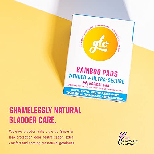 Glo Organic Bamboo Light Incontinence Pads Ultra Biodegradable For Sensitive Bladders & Periods - Superior Leak Protection And Comfort - 12 Count #TOP1