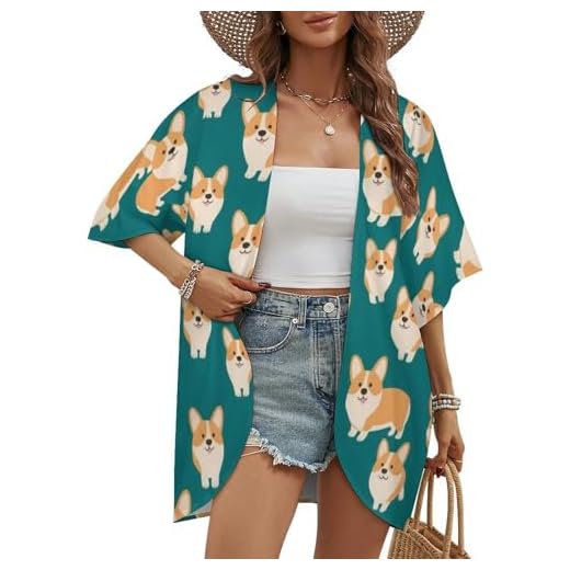 Boho Chic 2025 Layering Cardigan Loungewear for Women Girls, Short Sleeve Open-Front Cute Funny Welsh Corgi Dog Art Sweater Tops Vacation Style for Jeans