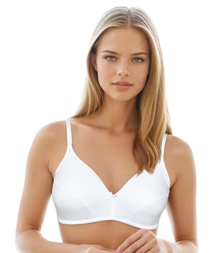 Bestform Women's 5006255 Cotton Wireless Bra with Lightly Lined Cups, White, 18B