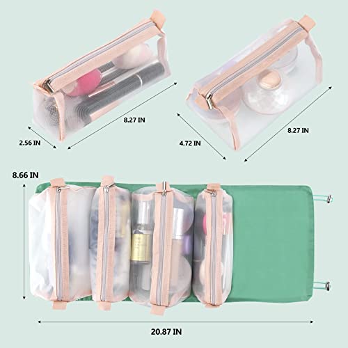 Kakkoii Roll Up Makeup Bag, Hanging Toiletry Bag, 4 In 1 Detachable Cosmetic Bag, 4 Removable Storage Bags, Travel Makeup Organizer Bags For Women Men(Green) #TOP6
